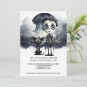 満月の下のハロウィーン怖い少年と犬 招待状 (スタンド正面)