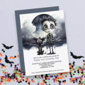 満月の下のハロウィーン怖い少年と犬 招待状