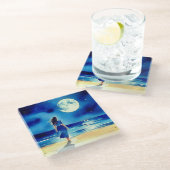 満月の下のビーチの少女 ガラスコースター (アングル)