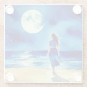 満月の下のビーチの少女 ガラスコースター (裏面)