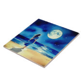 満月の下のビーチの少女 タイル (側面)