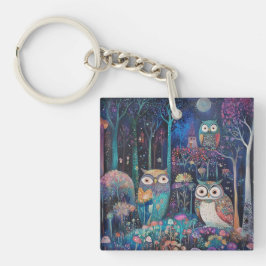 満月の下の三つのフクロウ キーホルダー