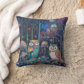 満月の下の三つのフクロウ クッション (ブランケット)