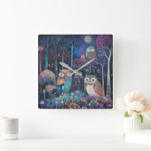 満月の下の三つのフクロウ スクエア壁時計 (ホーム)