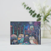 満月の下の三つのフクロウ ポストカード (スタンド正面)