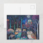 満月の下の三つのフクロウ ポストカード (正面/裏面)