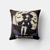 満月の下の不気味な風景の中の魔女 クッション (裏面)