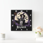 満月の下の不気味な風景の中の魔女 スクエア壁時計 (ホーム)