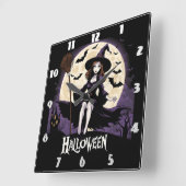 満月の下の不気味な風景の中の魔女 スクエア壁時計 (傾斜)