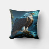 満月の下の夜に止まったワシ クッション (正面)