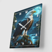 満月の下の夜に止まったワシ スクエア壁時計 (傾斜)