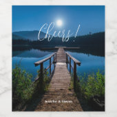 満月の下の夜の桟橋応援 ワインラベル (シングルラベル)