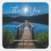 満月の下の夜の桟橋結婚が感謝 スクエアシール (正面)