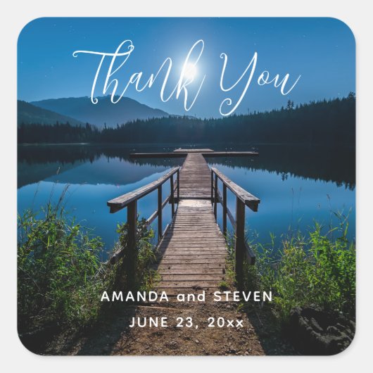 満月の下の夜の桟橋結婚が感謝 スクエアシール (正面)