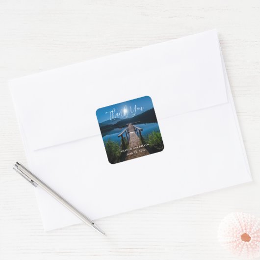 満月の下の夜の桟橋結婚が感謝 スクエアシール (封筒)