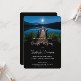 満月の下の夜の桟橋結婚 招待状