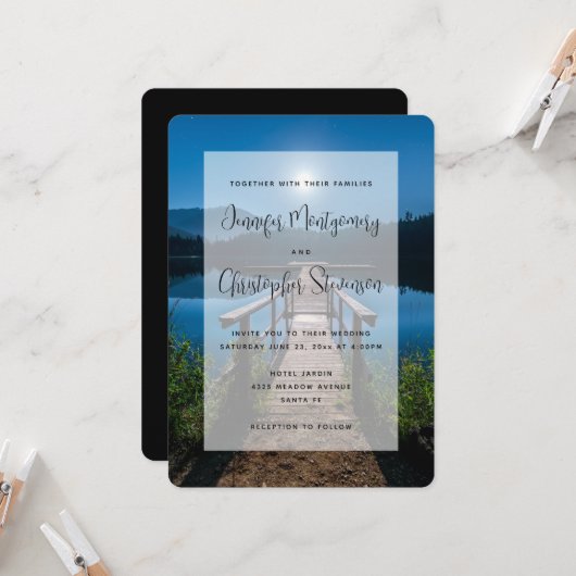 満月の下の夜の桟橋結婚 招待状 (正面/裏面インサイチュ)