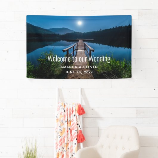 満月の下の夜の桟橋結婚 横断幕 (インサイチュ)