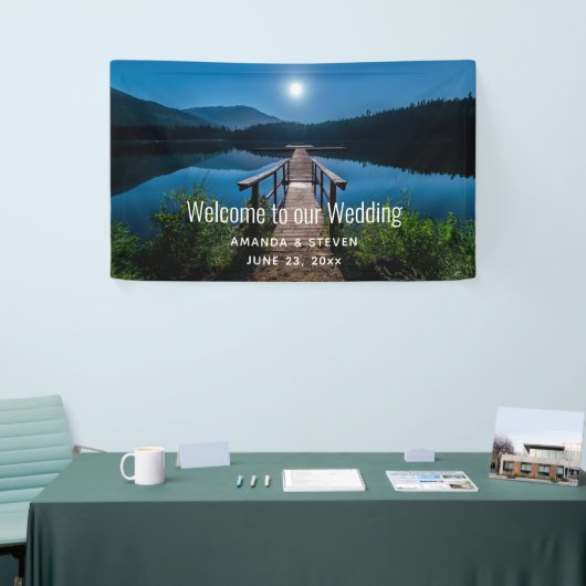 満月の下の夜の桟橋結婚 横断幕 (トレードショー)