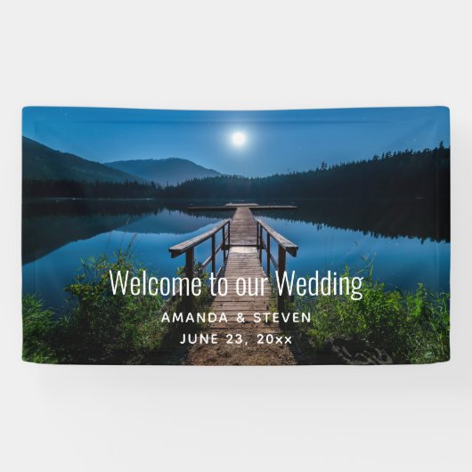 満月の下の夜の桟橋結婚 横断幕 (横)