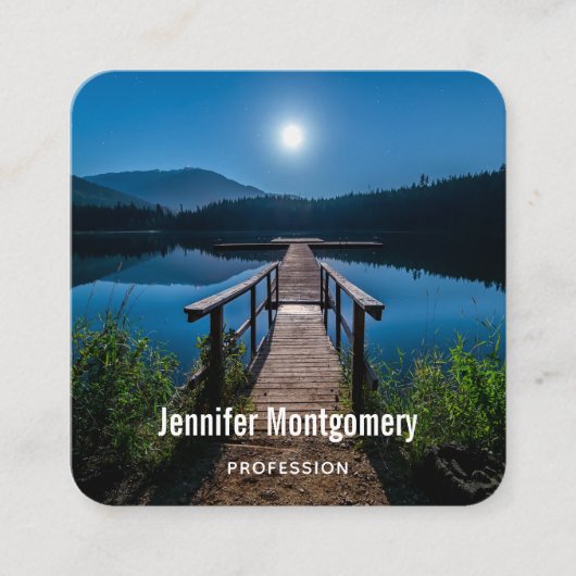 満月の下の夜の桟橋 スクエア名刺 (正面)