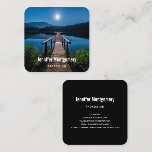 満月の下の夜の桟橋 スクエア名刺 (正面/裏面)