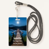 満月の下の夜の桟橋 バッジ (裏面ランヤード)