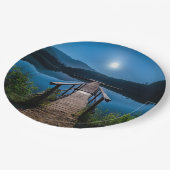 満月の下の夜の桟橋 ペーパープレート (アングル)