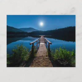 満月の下の夜の桟橋 ポストカード