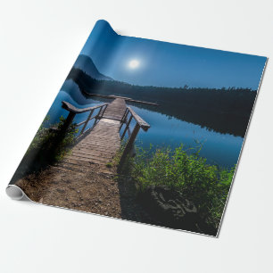 満月の下の夜の桟橋 ラッピングペーパー