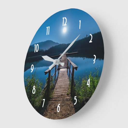 満月の下の夜の桟橋 ラージ壁時計 (傾斜)
