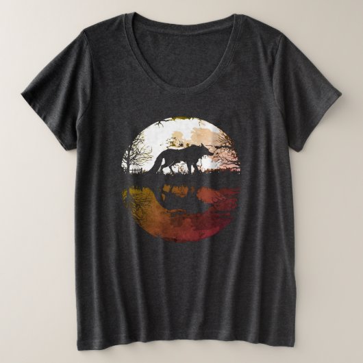 満月の下の孤狼 プラスサイズTシャツ (デザイン正面)
