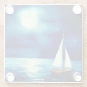 満月の下の帆船 ガラスコースター (裏面)