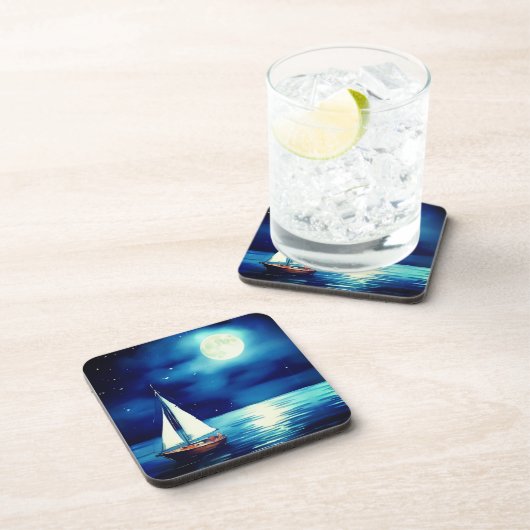 満月の下の帆船 コースター (右側)