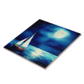 満月の下の帆船 タイル (側面)