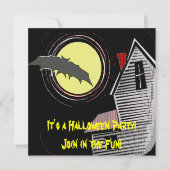 満月の下の幽霊屋敷とコウモリ 招待状 (正面)