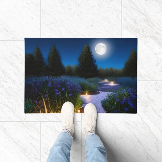 満月の下の庭の道 ドアマット (室内)