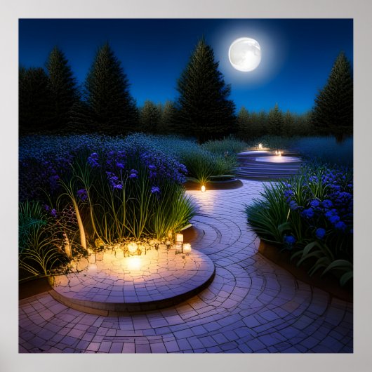 満月の下の庭の道 ポスター (正面)