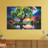 満月の下の柳の木N星空の夕日 キャンバスプリント (インサイチュ (リビング))