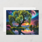 満月の下の柳の木N星空の夕日 ポストカード (正面/裏面)