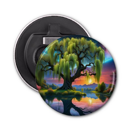 満月の下の柳の木N星空の夕日 栓抜き (正面)