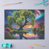 満月の下の柳の木N星空の夕日 薄葉紙 (クラフト)