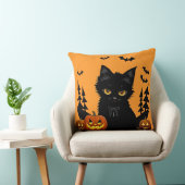 満月の下の漫画の猫とカボチャ クッション (椅子)