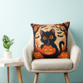 満月の下の漫画の猫とカボチャ クッション (椅子)