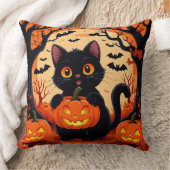 満月の下の漫画の猫とカボチャ クッション (ブランケット)