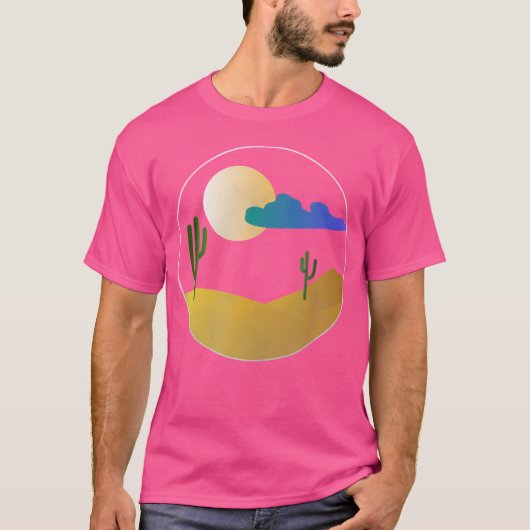 満月の下の砂漠のサボテンの夜 Tシャツ (正面)