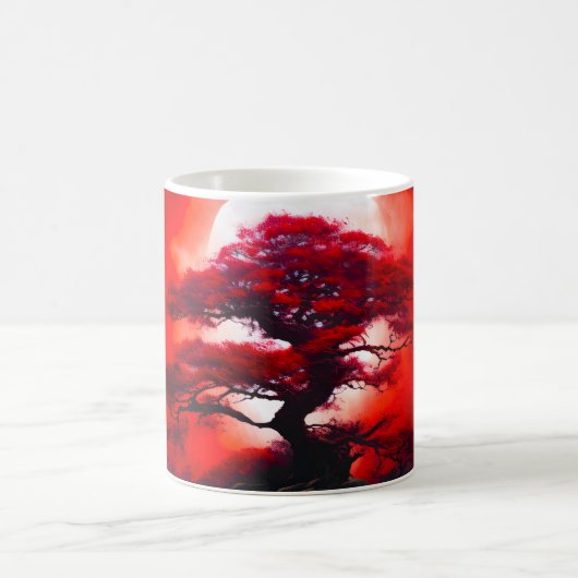 満月の下の神秘的な赤い木 コーヒーマグカップ (中央)