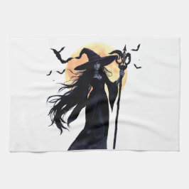 満月の下の神秘的な魔女 キッチンタオル
