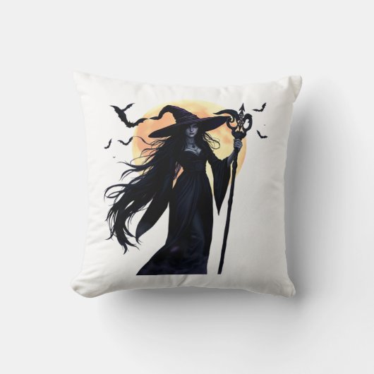 満月の下の神秘的な魔女 クッション (正面)