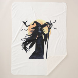 満月の下の神秘的な魔女 シェルパブランケット